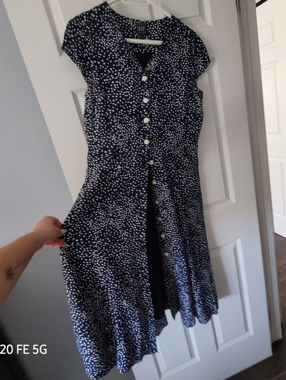 GAP Navy and White Dot Button-Front Midi Dress